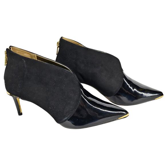 TED BAKER LONDON WOMEN'S BLACK LEATHER HIGH-HEELED ANKLE BOOTS – SIZE 38.5 (8.5) - Picture 1 of 14